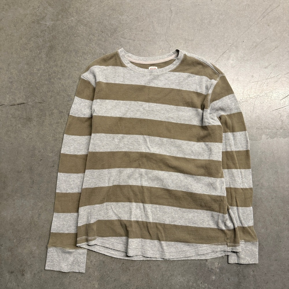 Mossimo Supply Co Mens XL Athletic Fit Striped Waffle Knit Thermal Shirt Olive